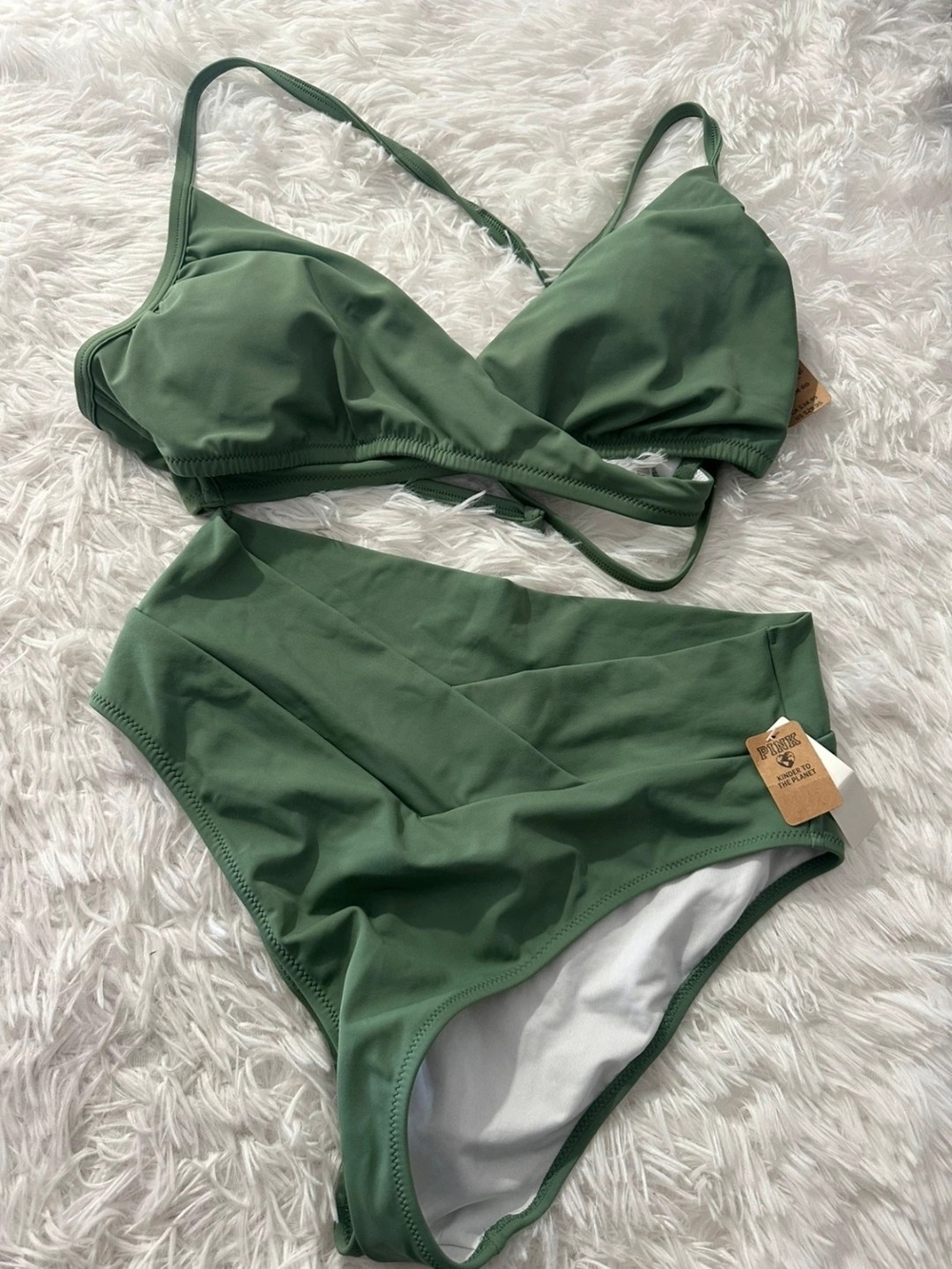 PINK Victoria's Secret Top MDD Bottom L Olive Green Wrap Bikini Set